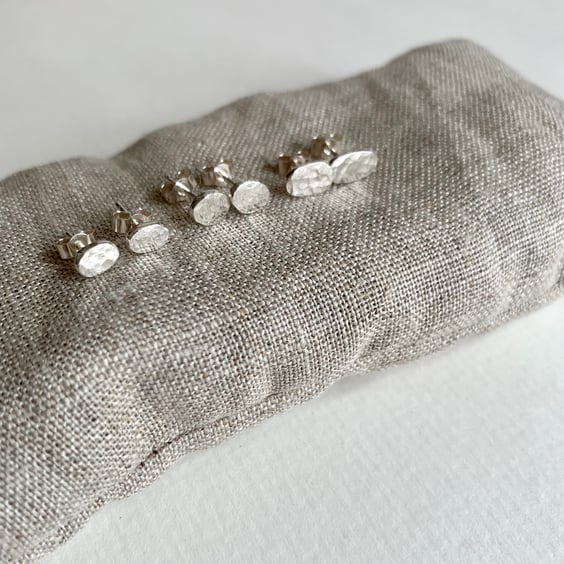 Pebble Oval Hammered Texture Stud Earrings. Recycled 925 Sterling Silver. 