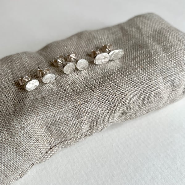 Pebble Oval Hammered Texture Stud Earrings. Recycled 925 Sterling Silver. 