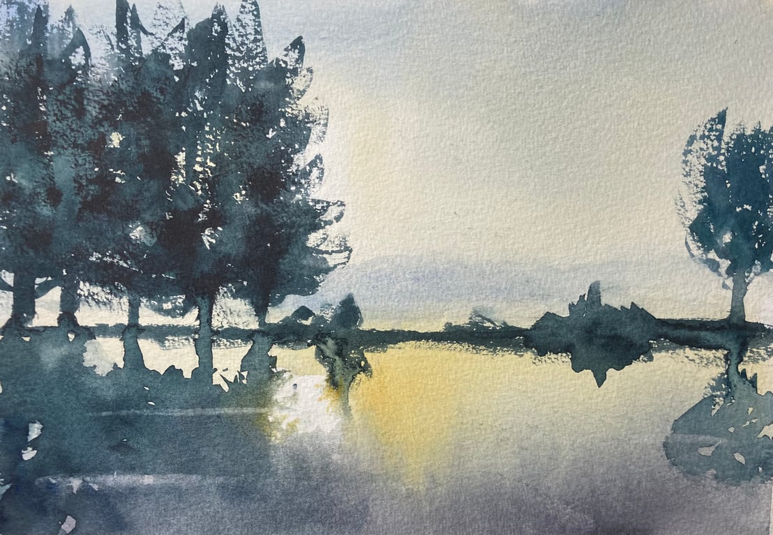 En plein air 2022 newton pond sunset (Original Watercolour Painting)