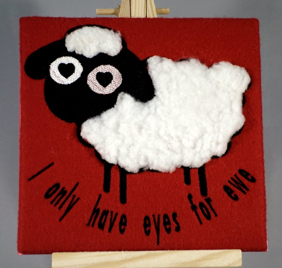 Valentines Card. Handmade embroidered design with wool effect applique.