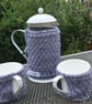 Cafetiere cosy and 2 mug hugs - grey marl.  - Image 1