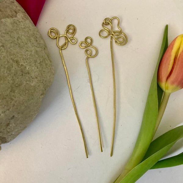 Hair Pins - Set of 3 Beautiful Solid Tarnish Resistant Brass Pins