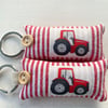 TRACTOR KEY RING - red stripes, lavender or padded