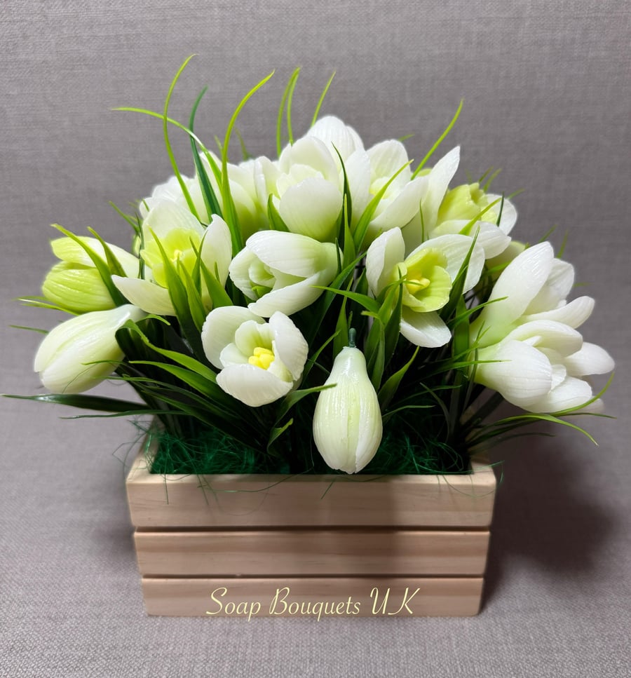 Soap Flowers Snowdrop Bouquet – Spa Gift & Elegant Home Decor
