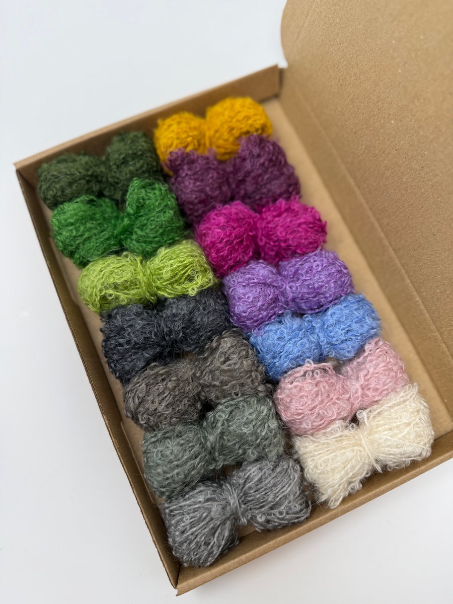 Small Dartmoor Mohair Boucle Loop Wool Yarn Selection Pack Wet Felting
