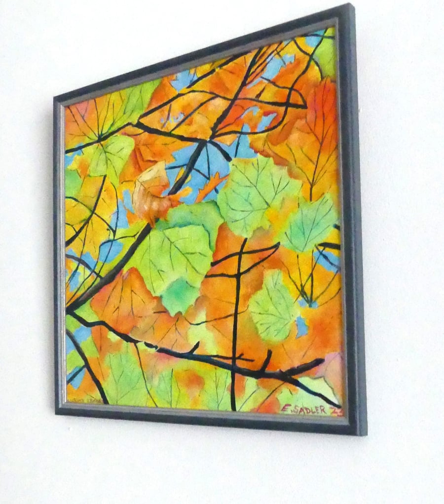 Framed  Oil Painting of Autumn Leaves Square Art 