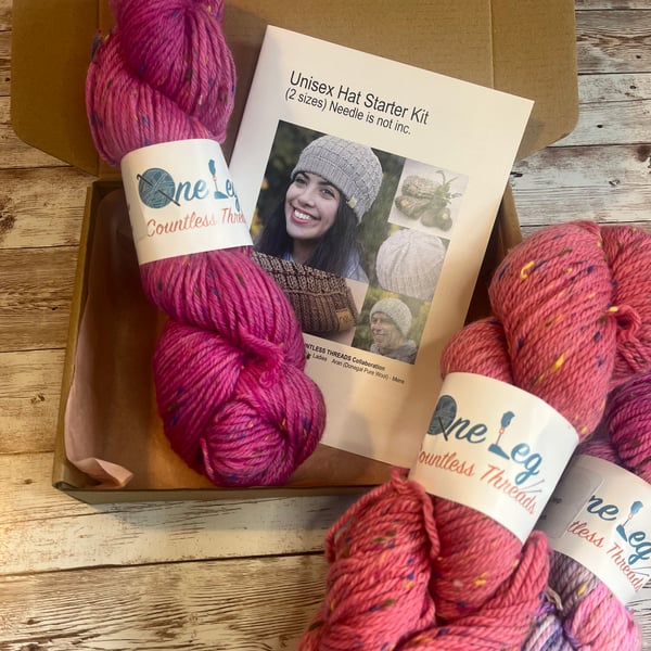 Hat knitting kit with one skein of hand dyed yarn