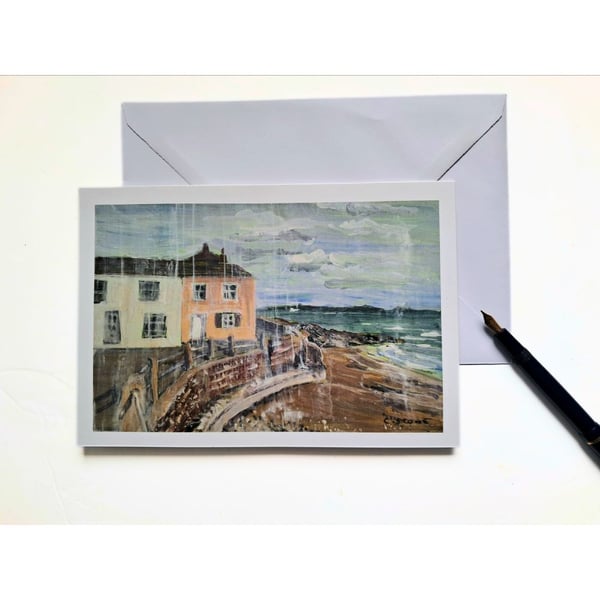 Blank greetings card A5 Kingsand Cornwall from original mixed media painting