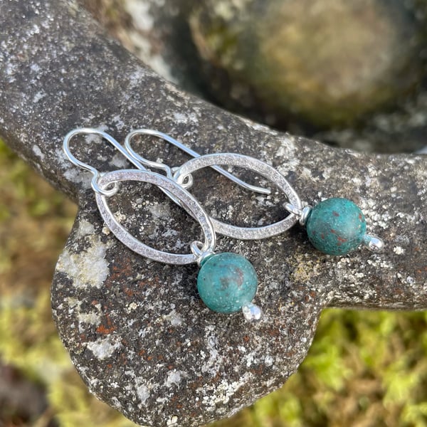 Sterling silver and chrysocolla dangly earrings