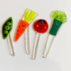 4 fused glass vegetable plot tag decoration markers garden stakes 