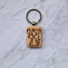 Hand burned wooden cute tiger keyring