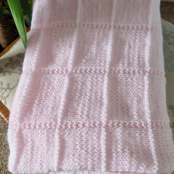 Hand knitted baby pink blanket, pram blanket, crib, pushchair,  newborn gift