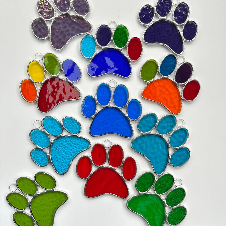 Stained Glass Dog Paw Print Suncatcher - Hanging Window Decoration  