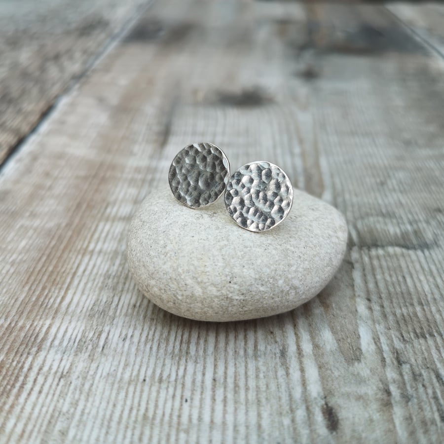 Sterling Silver Round Hammered Disc Stud Earrings Folksy