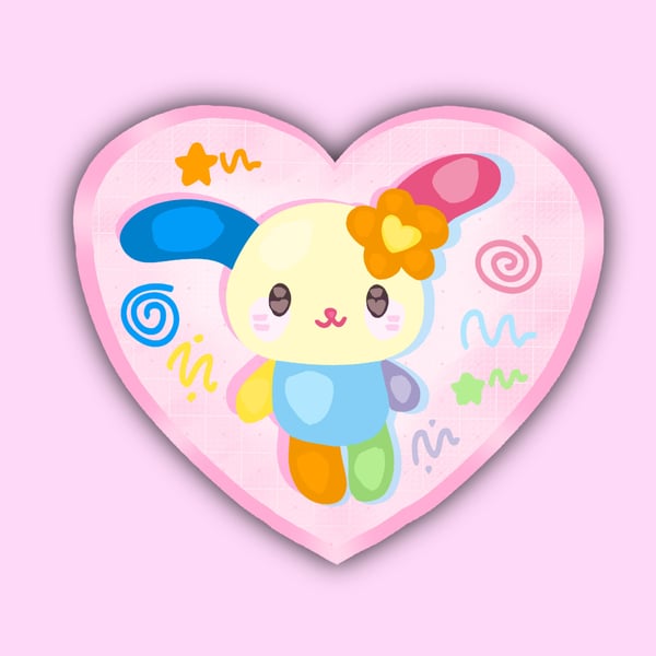 Usahana Heart Holographic Sticker Pastel Bunny Vinyl Sticker, Cute Kawaii