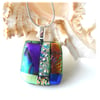 Patchwork Pendant Dichroic Glass P002 Silver plated chain