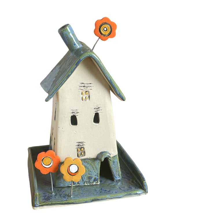 Handmade ceramic tea light house, pottery house... - Folksy
