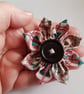 Pink and Teal Fabric Flower Hair Clip with Black Button - One Off Design