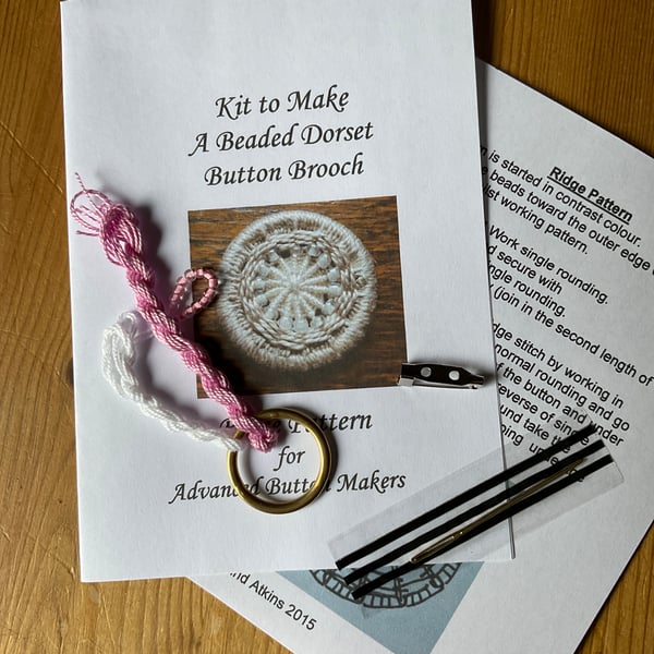 Kit for a Beaded Dorset Button Brooch, Ridge Design BR1