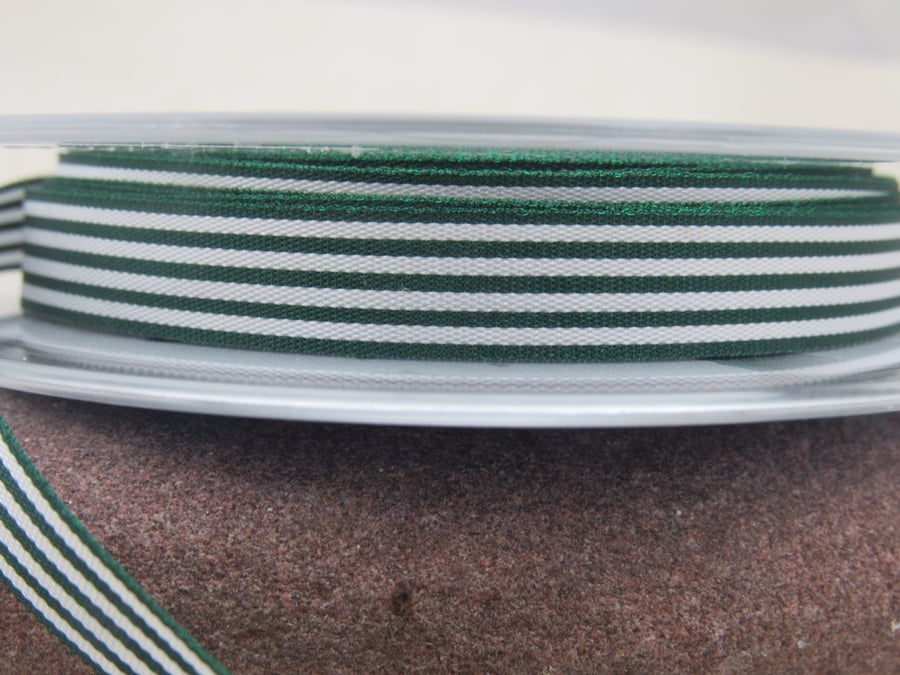 3 Metres Berisfords Dark Green Pencil Stripe Ribbon