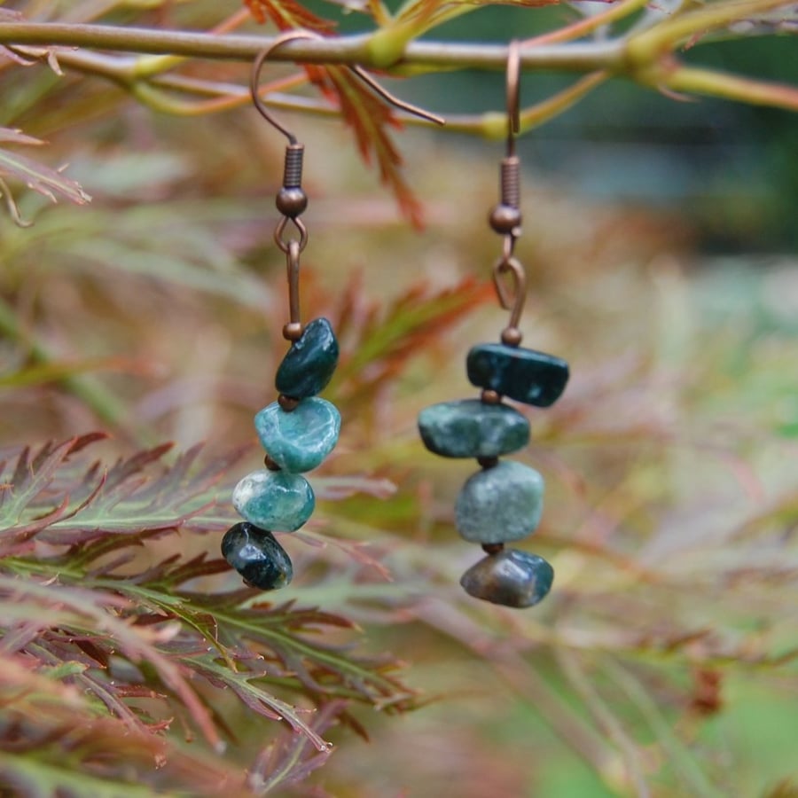 Copper & Agate Stacked Drop Earrings - Handmade - Natural Stone Earrings