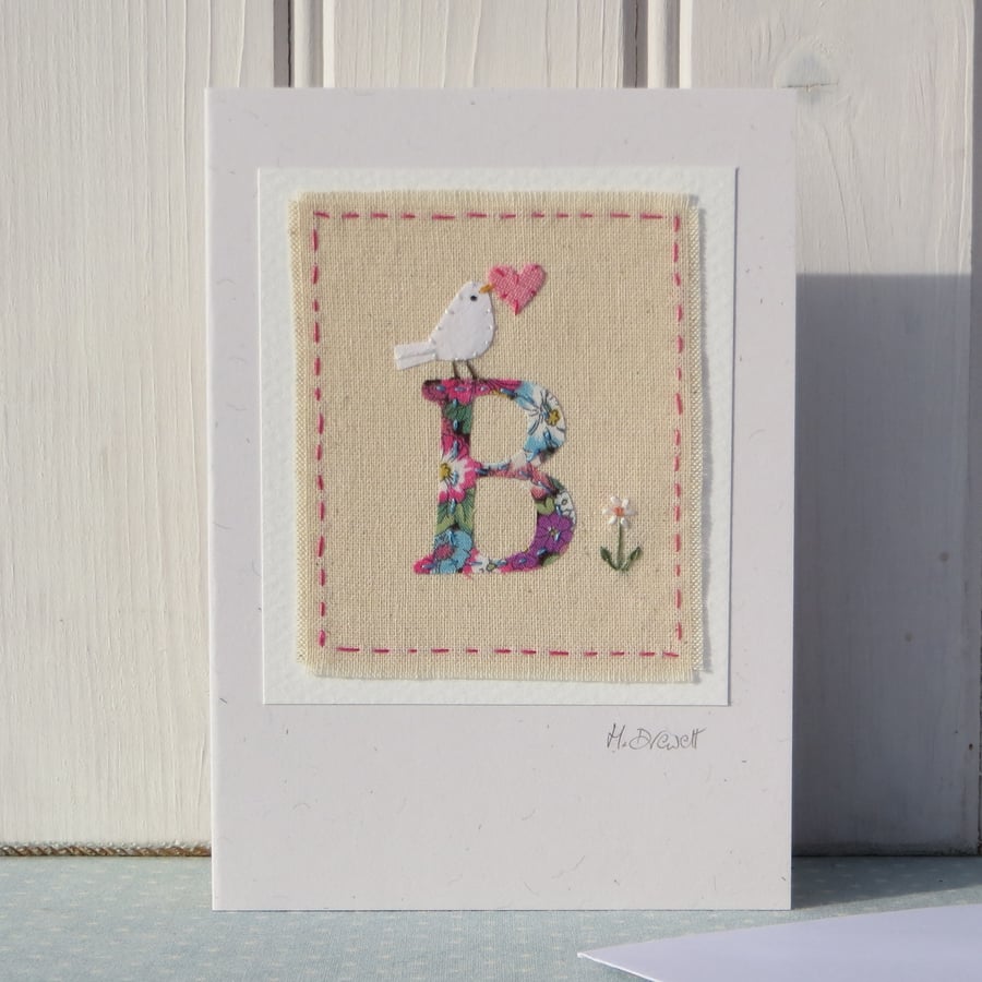 Sweet little hand-stitched letter B new baby, birthday or Christening