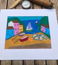Mixed media Cornish harbour scene. - Image 1