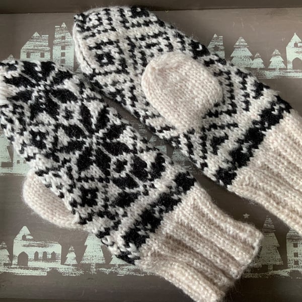 Hand Knitted Ladies Nordic Selbu Design Mittens With A Little Sparkle