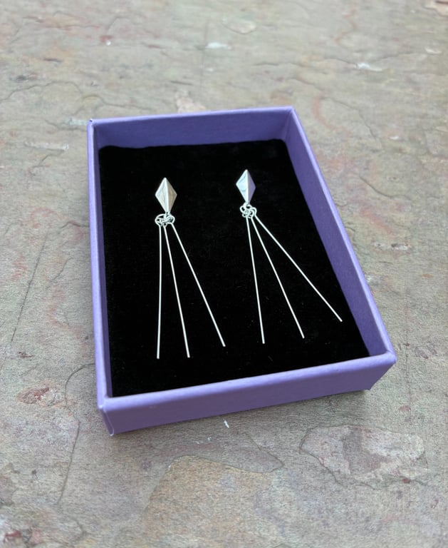 Elegant Sterling Silver Kite Studs with Tassles