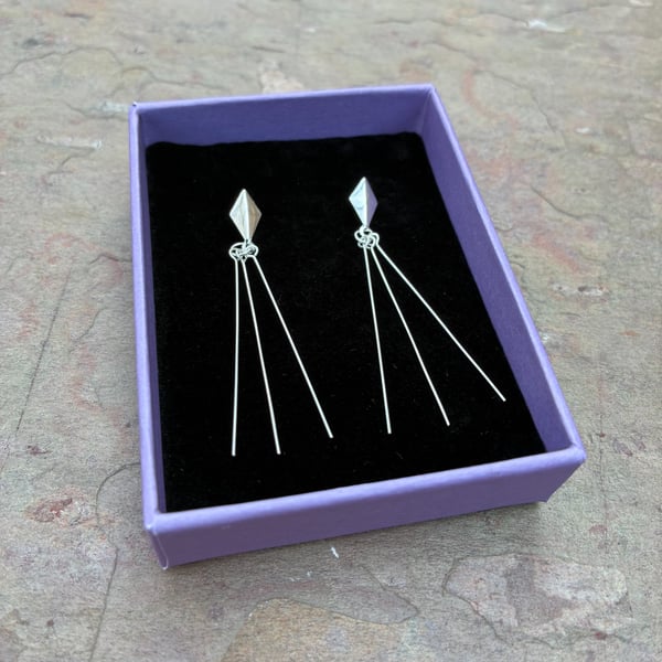Elegant Sterling Silver Kite Studs with Tassles
