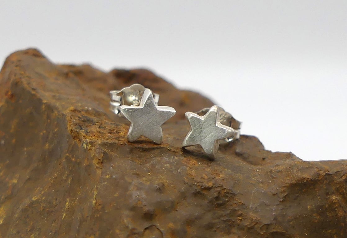 Recycled Sterling Silver Star Stud Earrings.