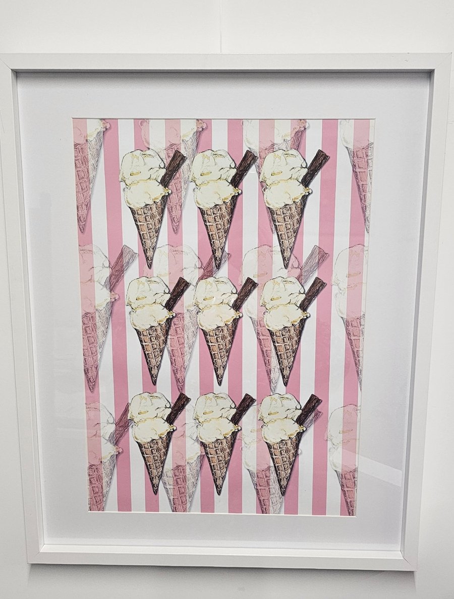 Ice cream pink striped art Print