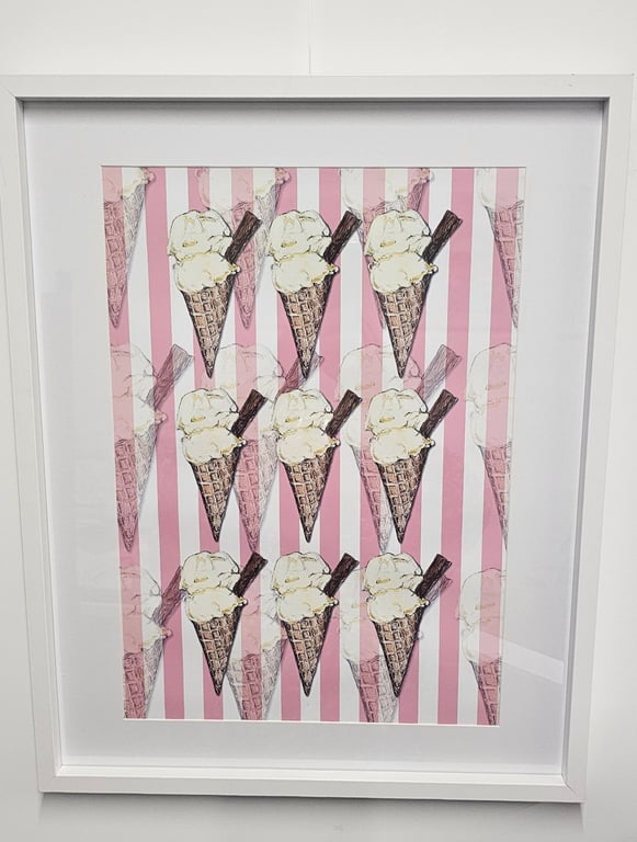 Ice cream pink striped art Print