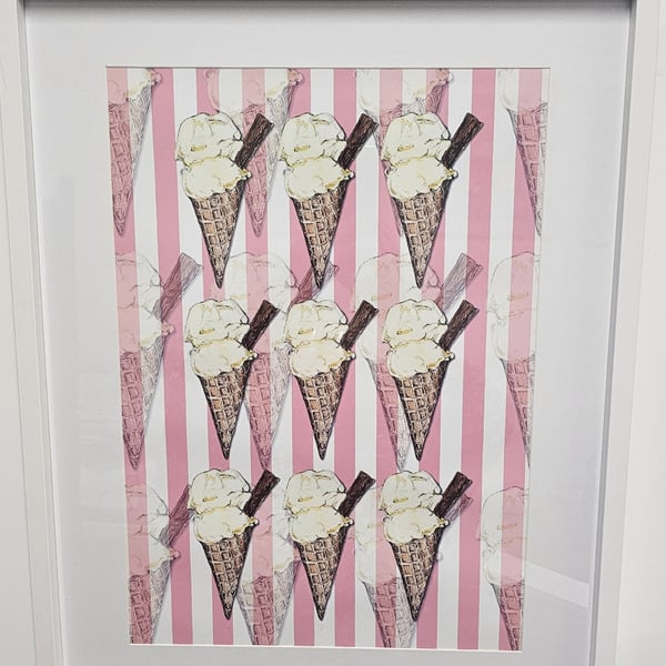 Ice cream pink striped art Print