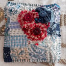 Blue and red kantha-stitched small lavender pillow