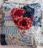 Blue and red kantha-stitched small lavender pillow