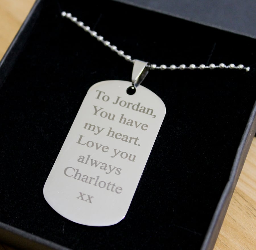 Mens Personalised Dog Tag Necklace Pendant Any Engraving Jewellery Gifts