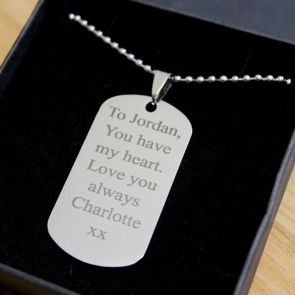 Mens Personalised Dog Tag Necklace Pendant Any Engraving Jewellery Gifts