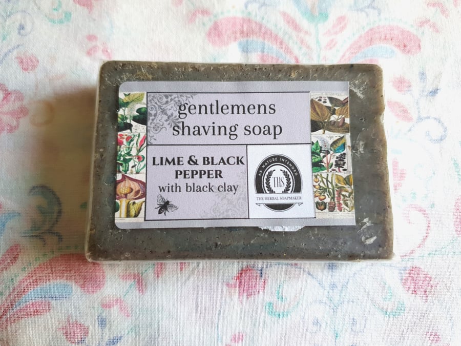 Lime, pepper and black clay shaving soap, guest and full size bars