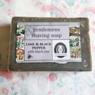 Lime, pepper and black clay shaving soap, guest and full size bars