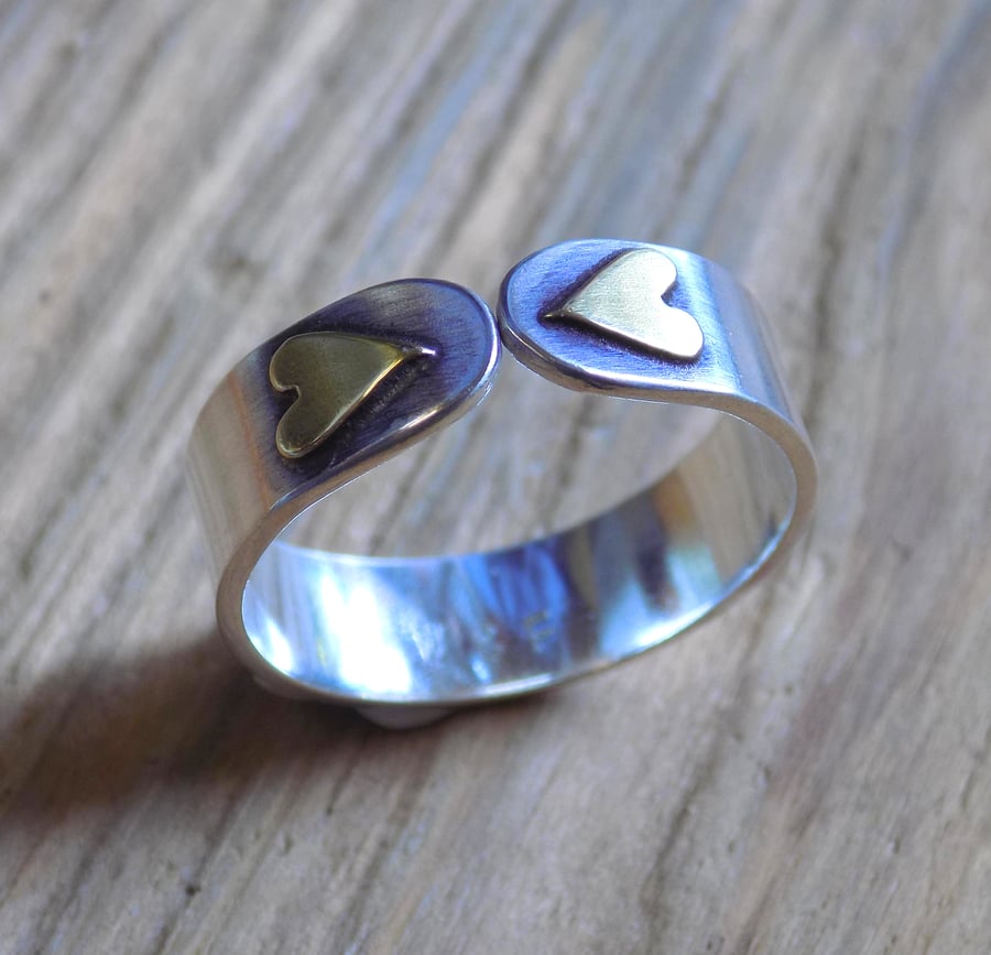 Sterling silver and brass 'sweet heart' mixed metal ring