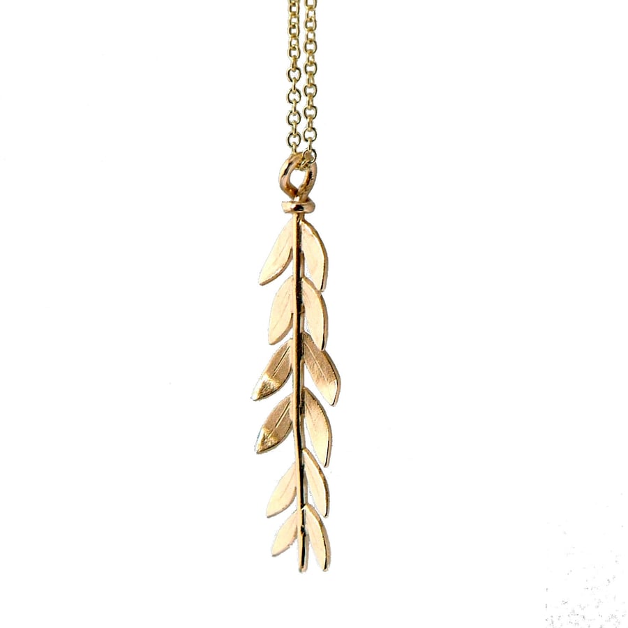 Gold Olive Branch Necklace, Leaf Pendant, 9ct Gold Branch, Wedding Jewellery