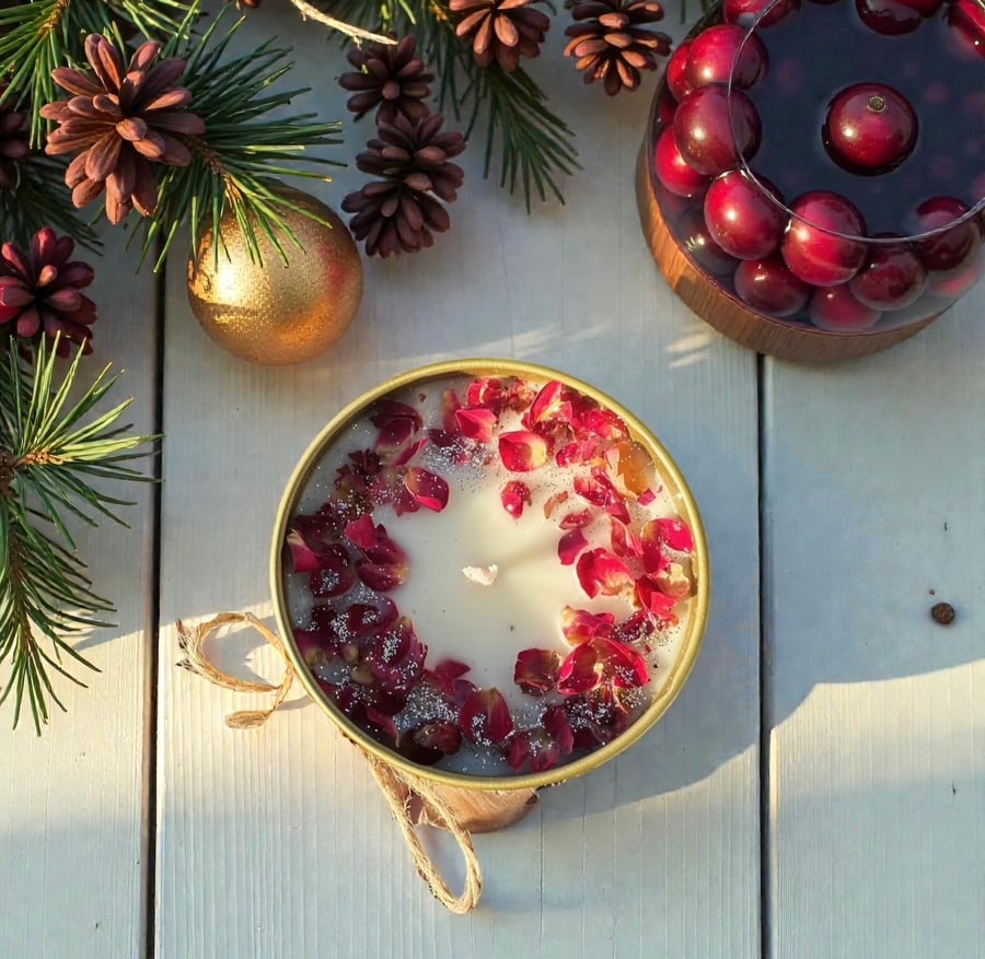 Mulled Wine Soy Wax Candle Vegan Hand Poured 5oz Gold Tin