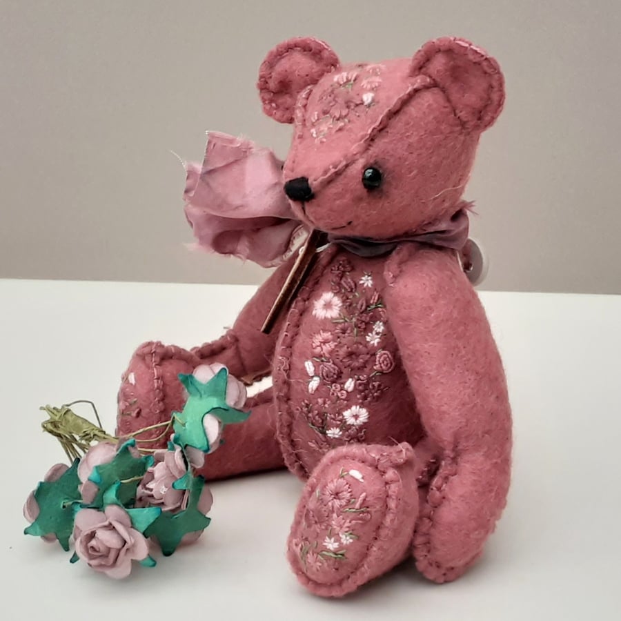 Hand sewn mini bear, embellished teddy bear, unique artist collectable teddy 