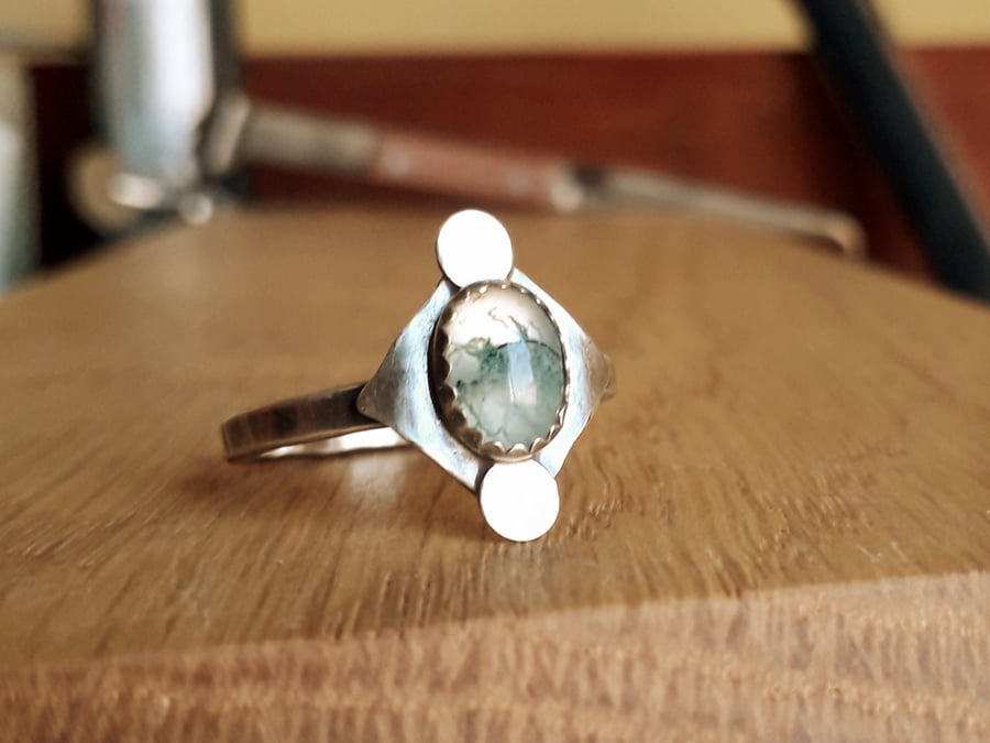 Moss Agate Boho Sterling Silver Ring