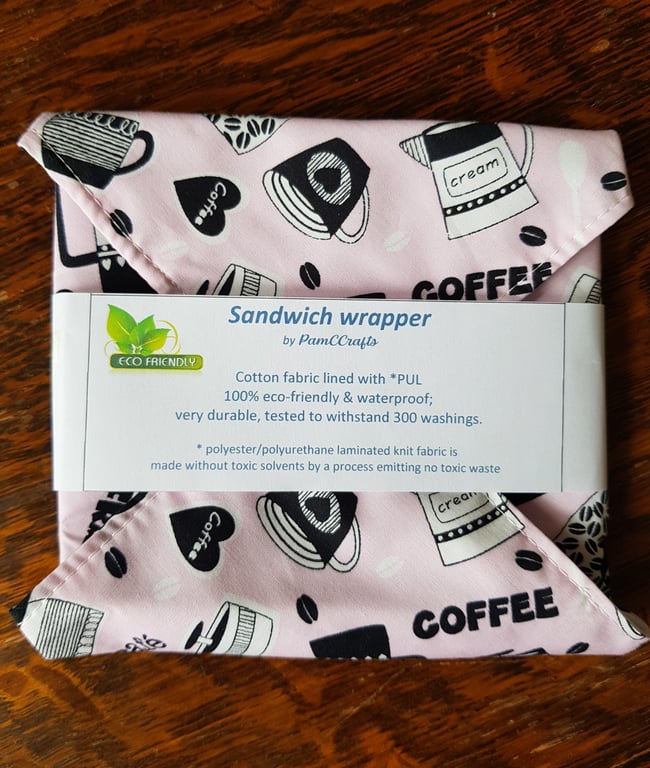 Reusable, plastic free Sandwich Wrappers: barista pink