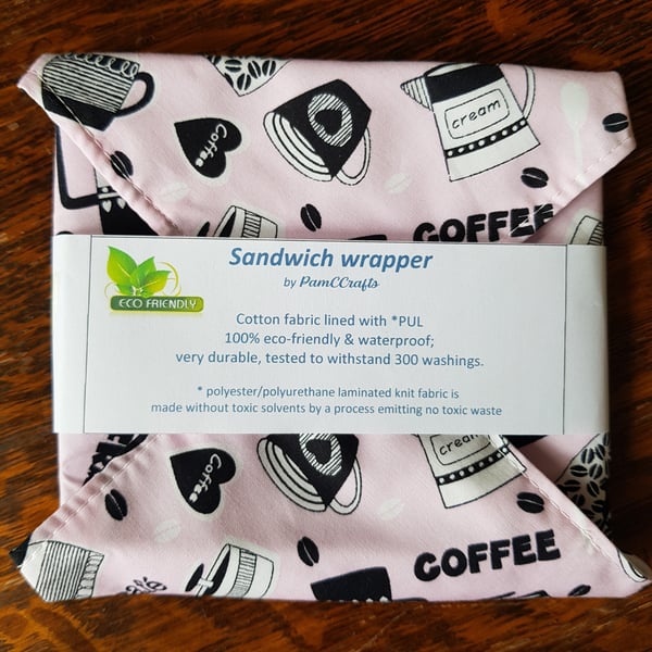 Reusable, plastic free Sandwich Wrappers: barista pink
