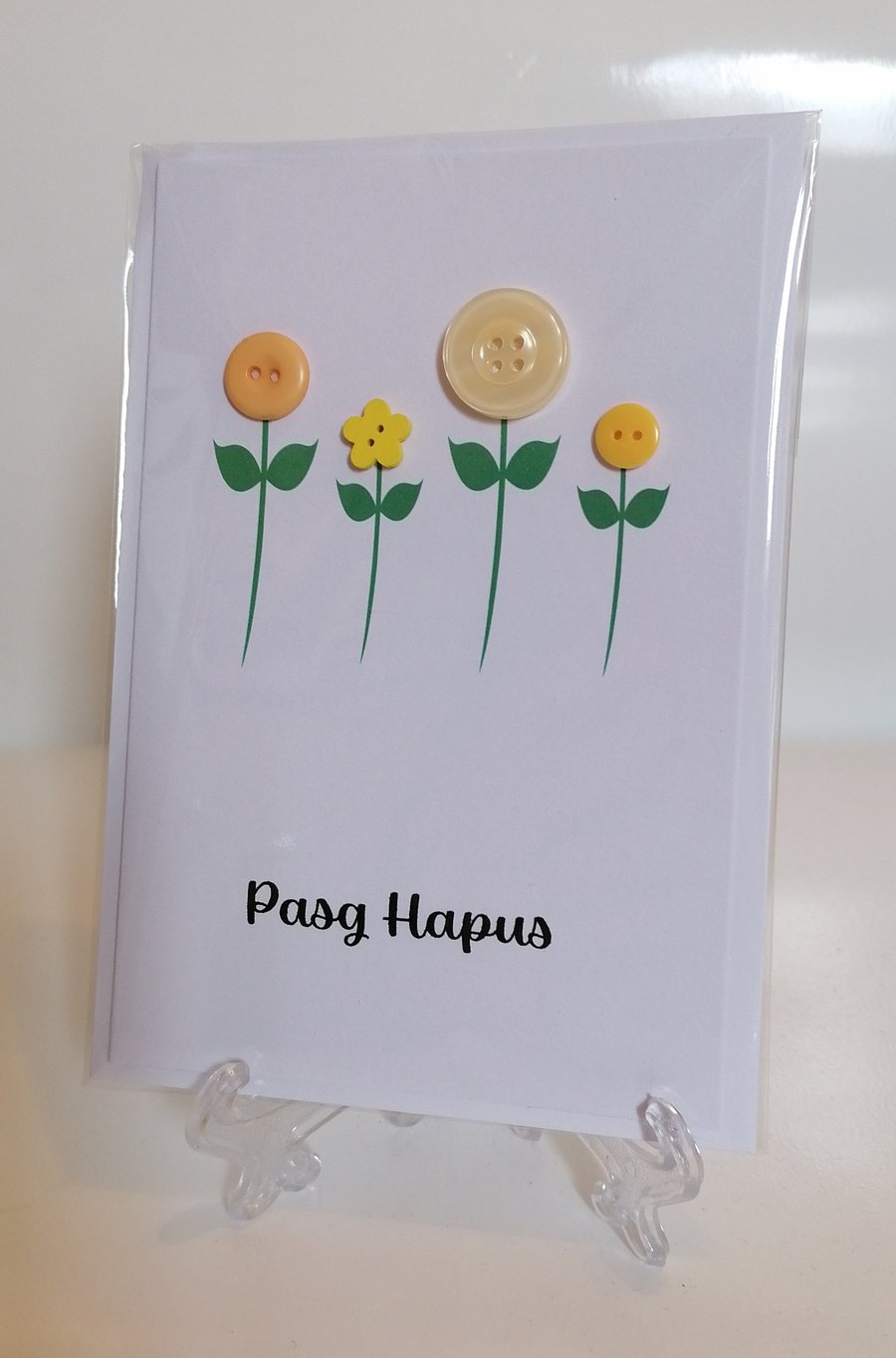 Pasg Hapus Happy Easter yellow flower buttons greetings card 