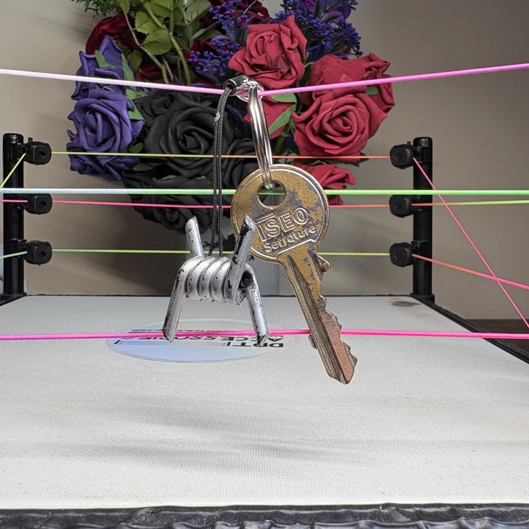 Barbed wire barb keyring: Pro Wrestling key chain, Handmade