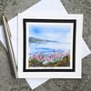 Blank Card. Handpainted Landscape Painting of Wildflowers. Pinks by the Sea